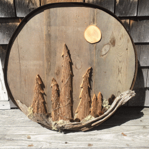 Artist-BIll-Clark-Garden-Art-Moonlight-repurposed-barn-wood-and-wine-barrel
