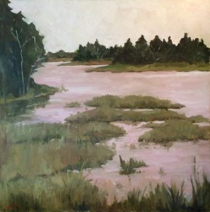 Artist Nadine Schoepfle River View oil on canvas 12x12